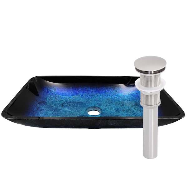 Novatto FRESCA Blue and Black Glass Vessel Bath Sink Set in Brushed Nickel NOHP-G19034BN - main